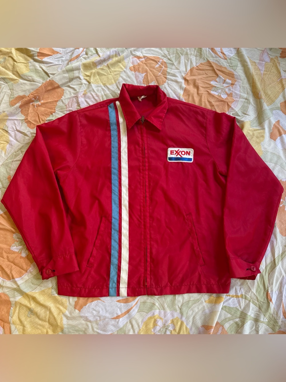 Vintage 80s Red Exxon Racing Jacket Size Large